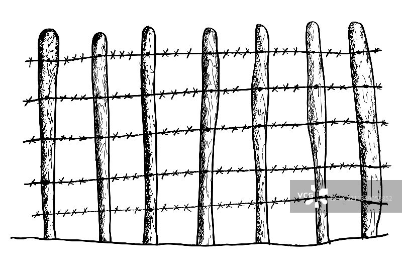 手绘铁丝网和树木草图图片素材