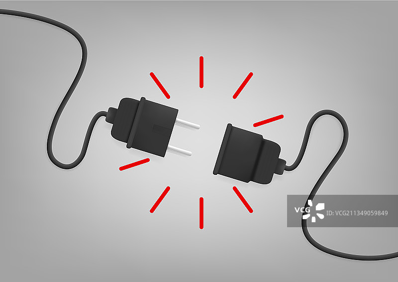 3D电源插头插座断开连接错误概念图片素材