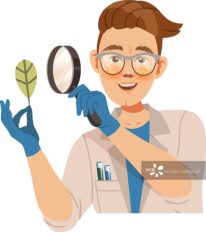 年轻科学家观察绿叶图片素材