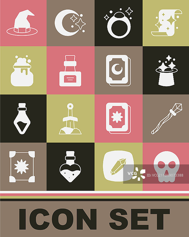 骷髅、魔法杖、帽子、戒指、瓶子套装图片素材
