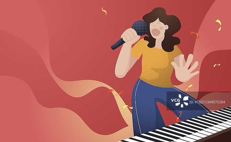 演出活动唱歌的女性矢量插画图片素材