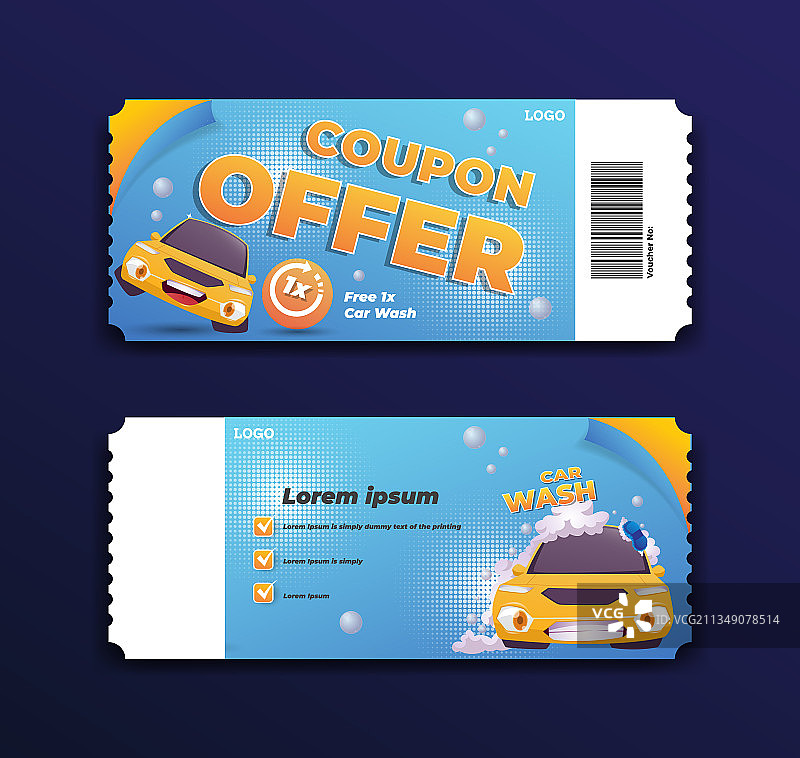 带汽车卡通图案的洗车折扣券图片素材