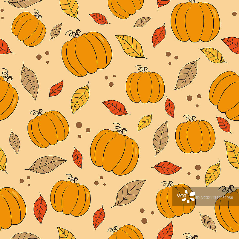 秋季无缝图案：南瓜和树叶图片素材