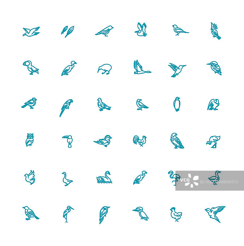 不同鸟类线性图标合集图片素材