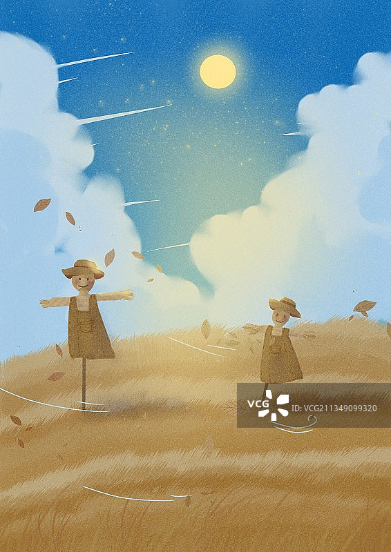 月光下的稻草人图片素材