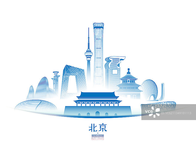 北京城市建筑群天际线矢量插画海报图片素材