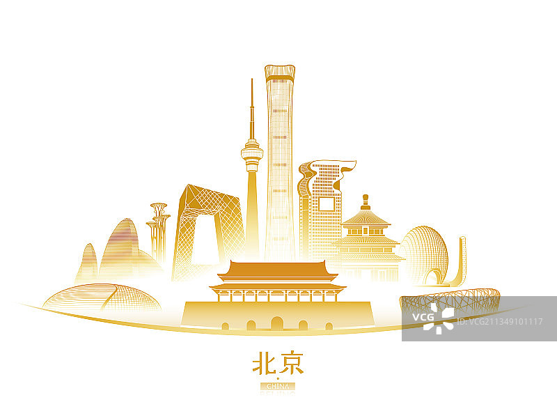 北京城市建筑群天际线矢量插画海报图片素材