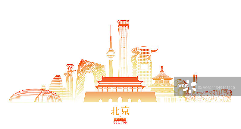 北京城市建筑群天际线矢量插画海报图片素材