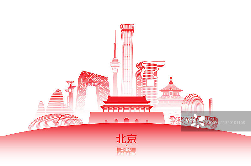 北京城市建筑群天际线矢量插画海报图片素材