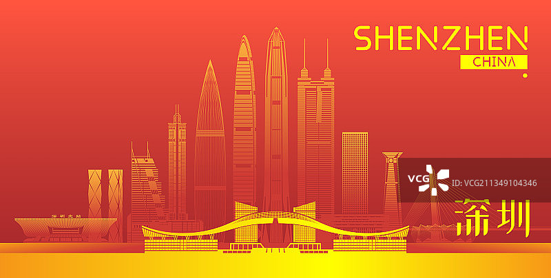 深圳城市建筑群天际线矢量插画海报图片素材