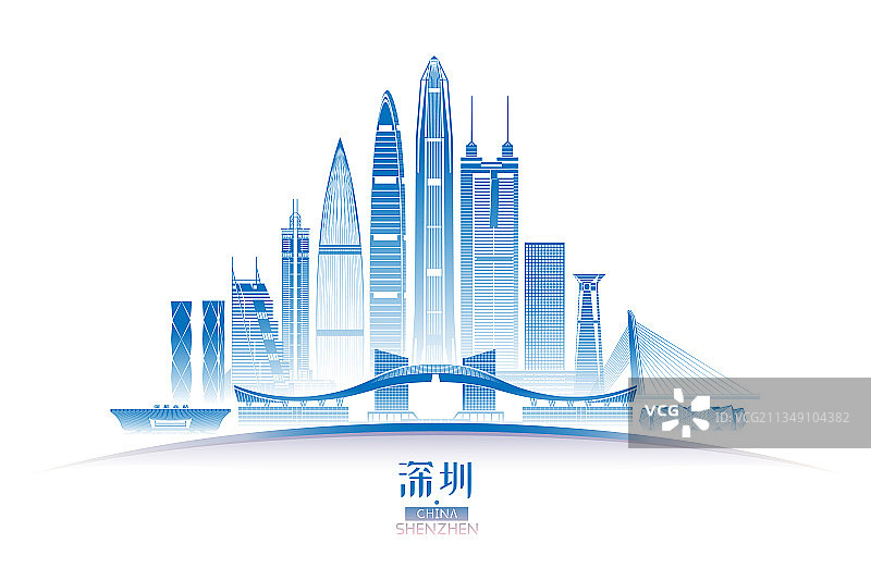 深圳城市建筑群天际线矢量插画海报图片素材