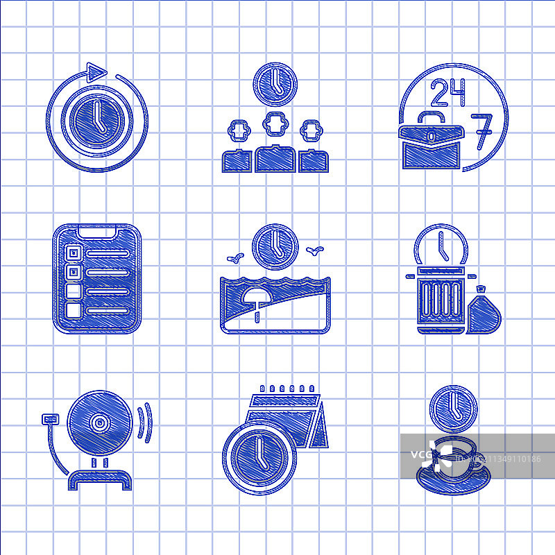 假期日历和时钟咖啡图片素材