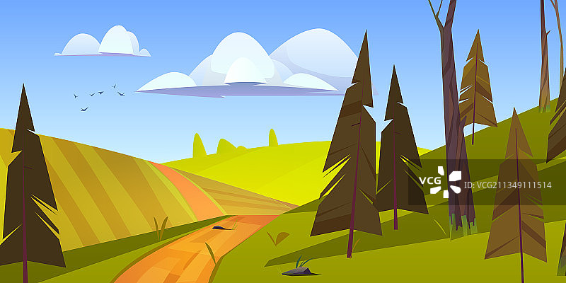 卡通自然景观乡村土路田野图片素材