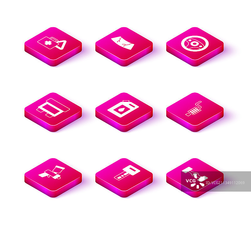 喷漆枪、带遥控器的车钥匙和保险丝套装图片素材