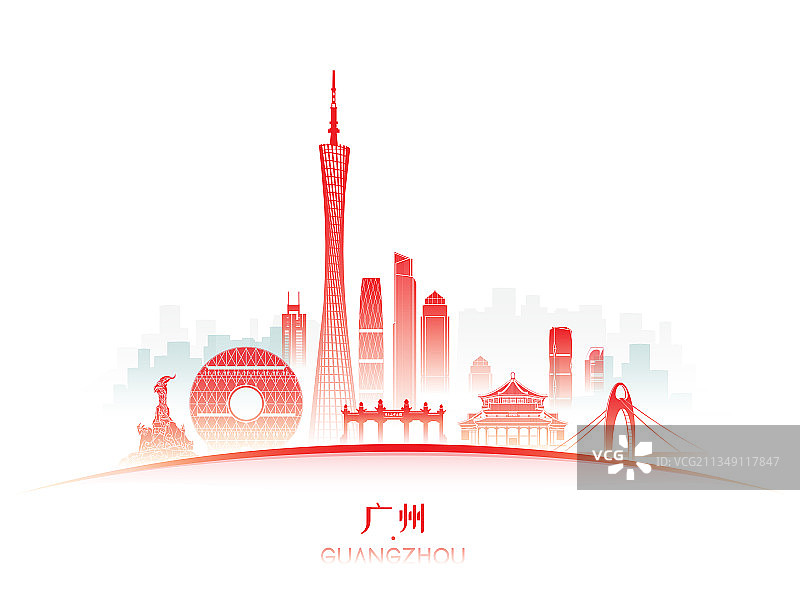 广州城市建筑群天际线矢量插画海报图片素材