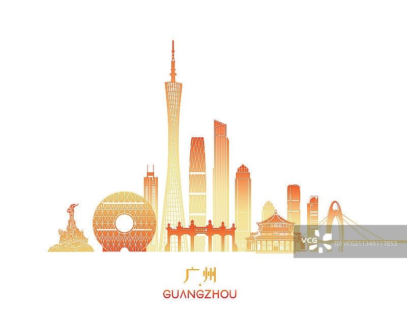 广州城市建筑群天际线矢量插画海报图片素材