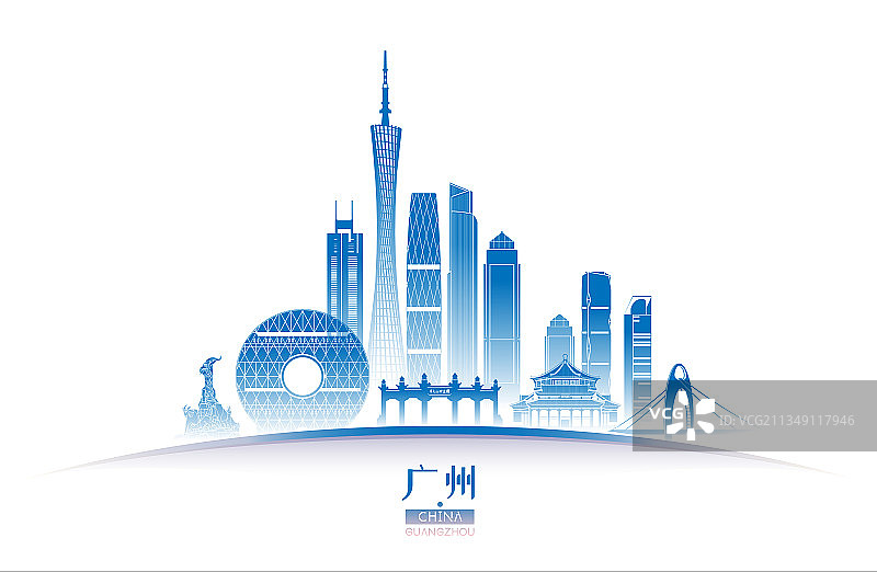 广州城市建筑群天际线矢量插画海报图片素材