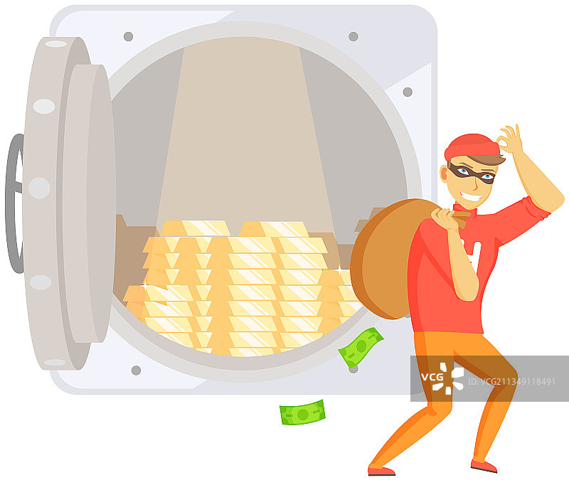 小偷银行盗窃钞票图片素材