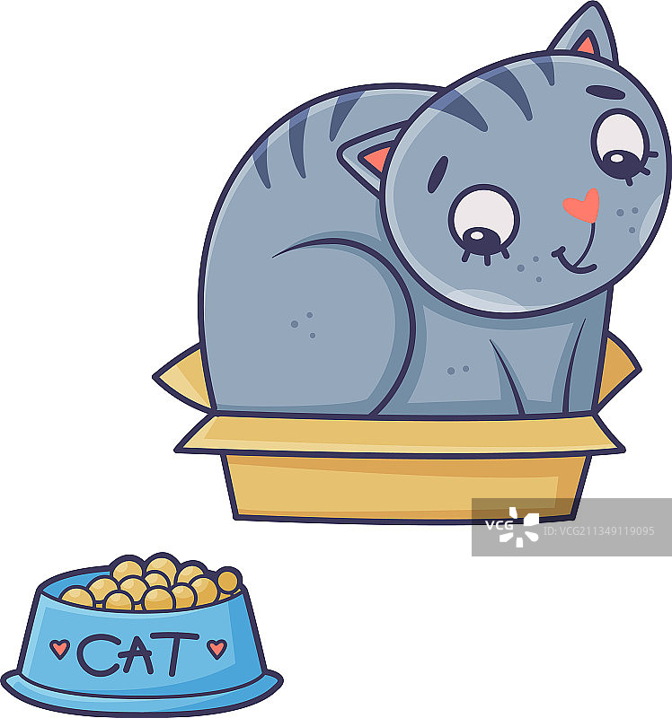 坐在里面的条纹尾巴的有趣蓝猫图片素材