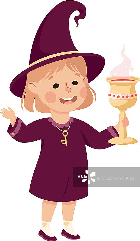 穿紫色连衣裙和尖帽的快乐女巫图片素材