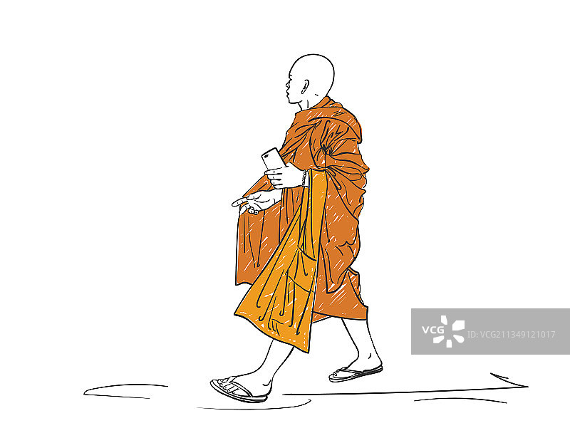 行走僧人的彩色手绘图片素材