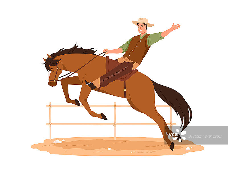 戴着帽子骑马的快乐西部牛仔图片素材