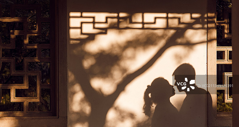 剪影爱情故事中式古建园林树影图片素材