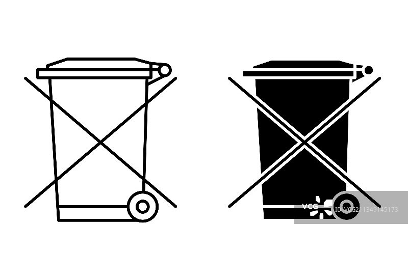 已划掉的带轮垃圾桶废弃电子产品图片素材