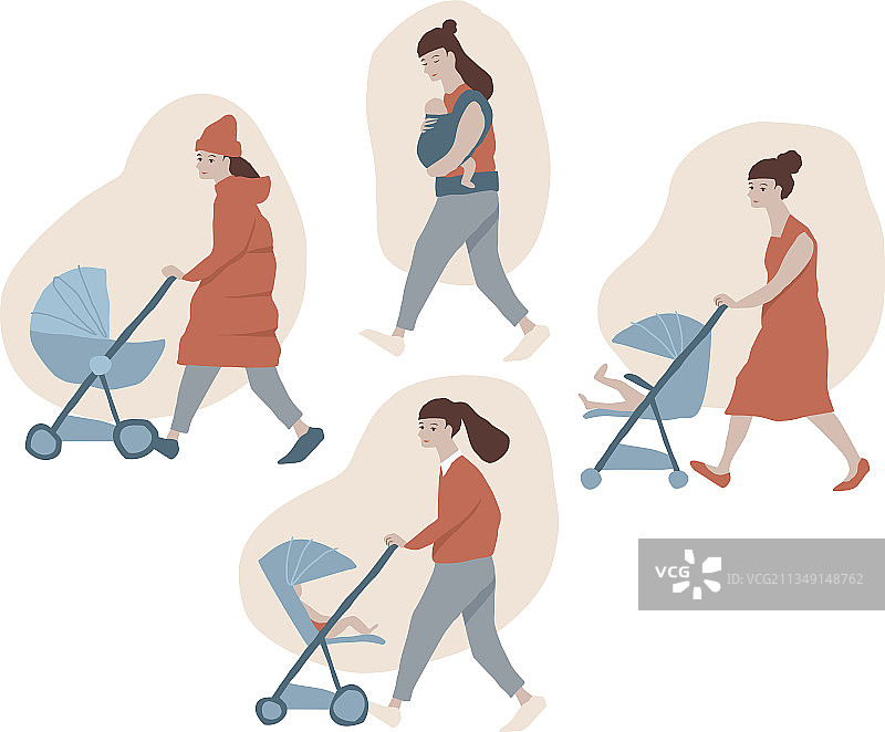 婴儿车和婴儿背带图案合集图片素材