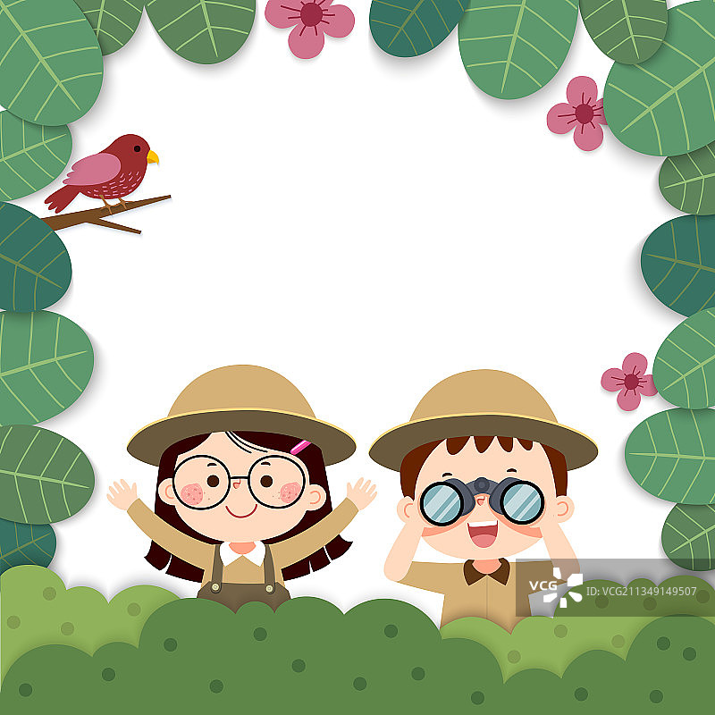 儿童使用双筒望远镜模板图片素材