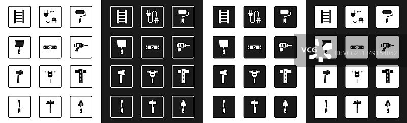 油漆滚筒刷和建筑用气泡水平仪素材图片素材