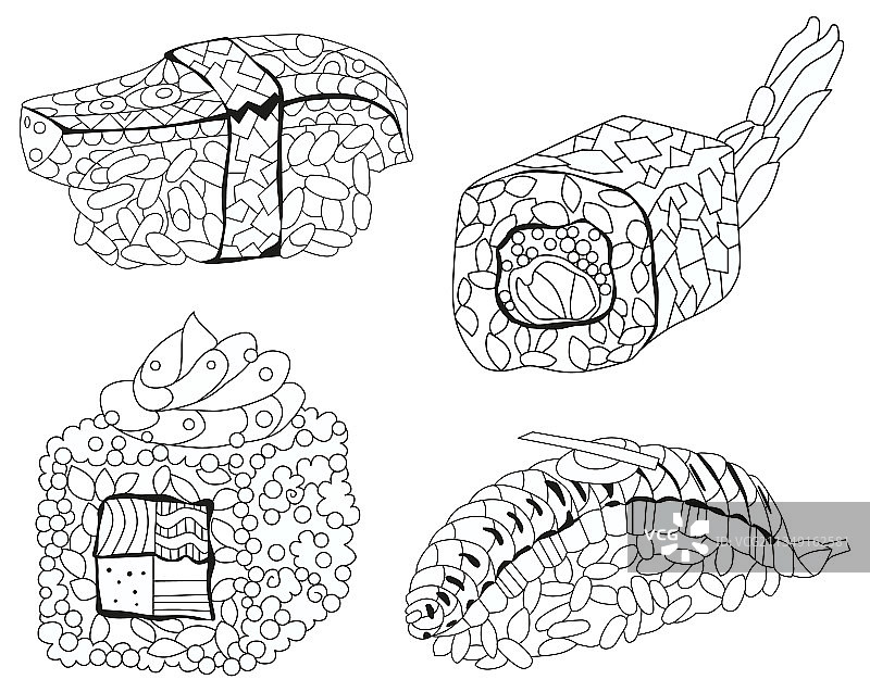 手绘禅绕画寿司图案图片素材