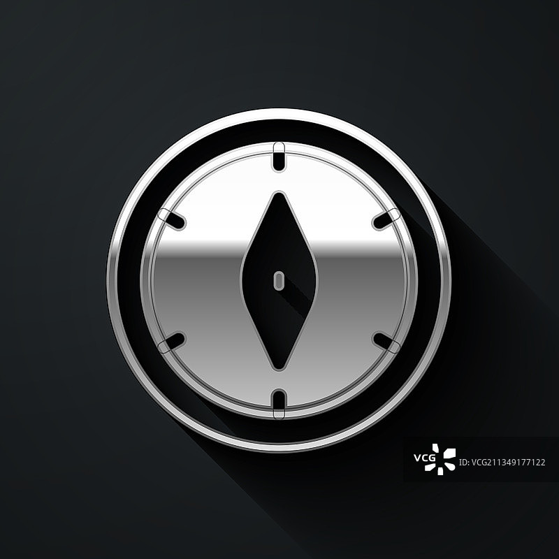 黑色背景上的银色指南针图标图片素材