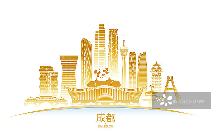 成都城市建筑群天际线矢量插画海报图片素材