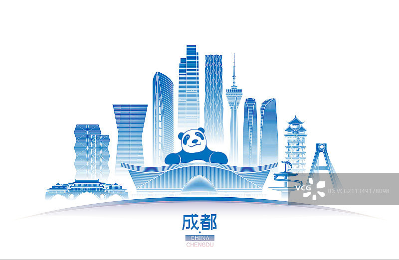 成都城市建筑群天际线矢量插画海报图片素材