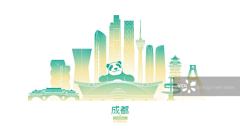 成都城市建筑群天际线矢量插画海报图片素材