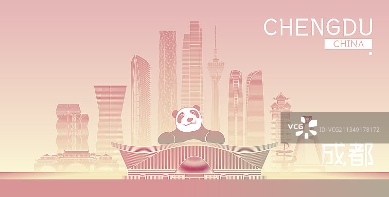 成都城市建筑群天际线矢量插画海报图片素材