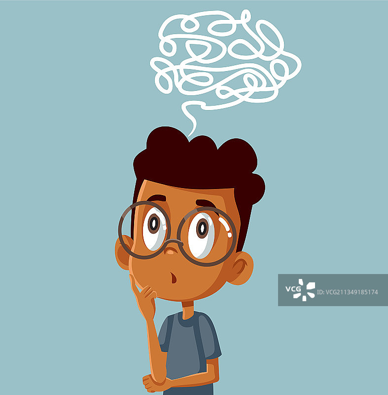 困惑的小男孩解决逻辑问题图片素材