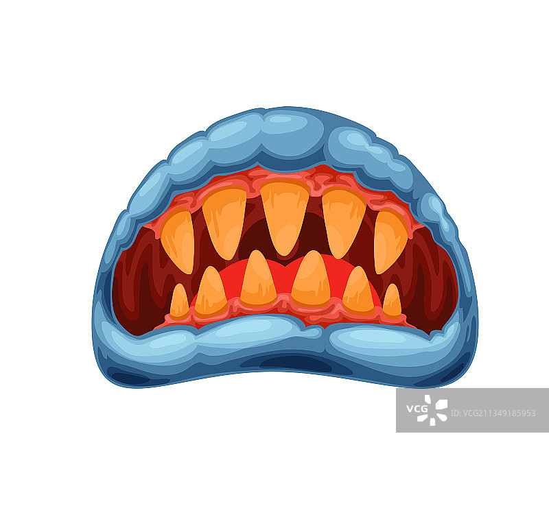 卡通怪兽大嘴和黄色旧牙齿图片素材