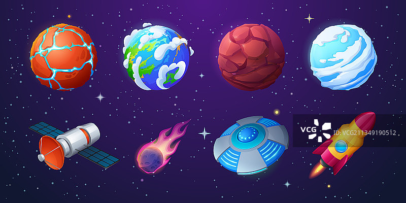 外星行星、火箭、不明飞行物、流星图片素材
