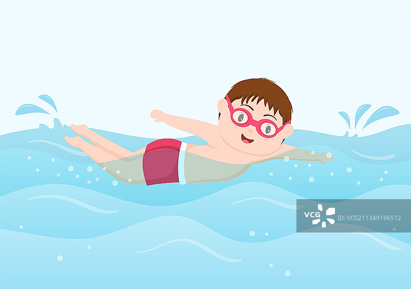 扁平风格的可爱小孩游泳背景图片素材