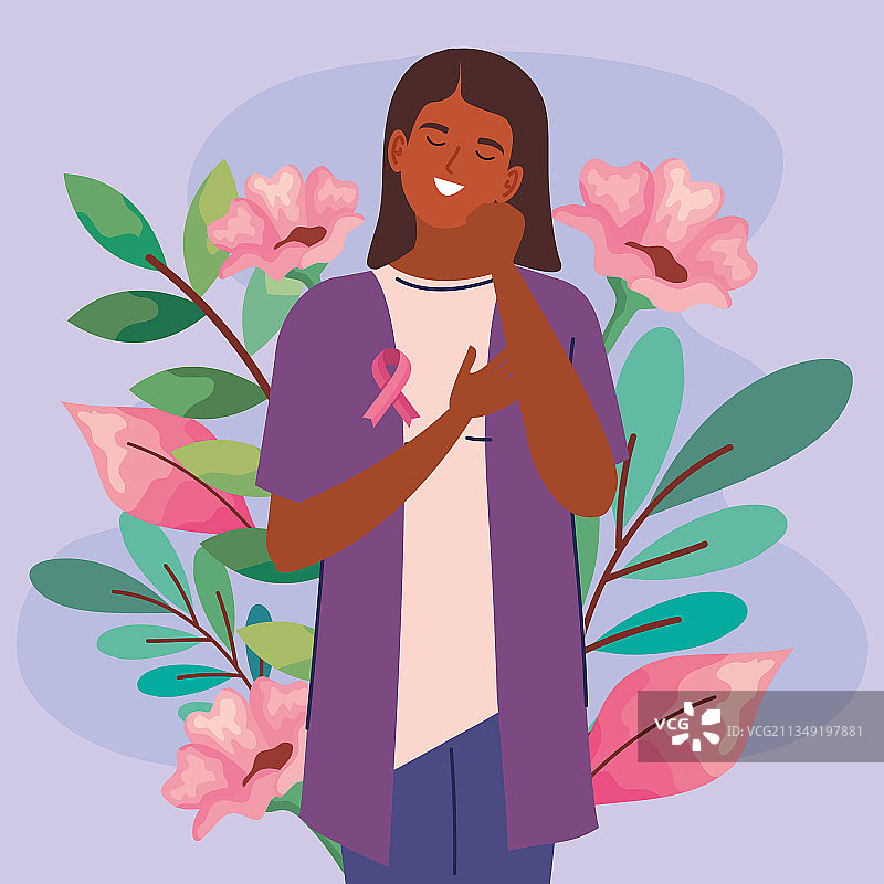 佩戴丝带的乳腺癌妇女图片素材