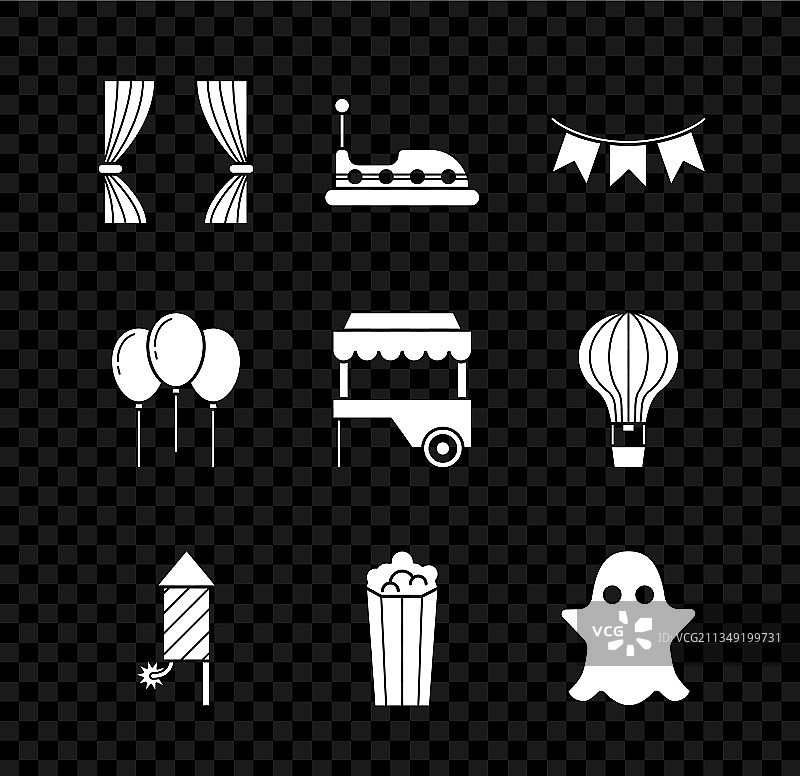 窗帘碰碰车嘉年华彩带套装图片素材