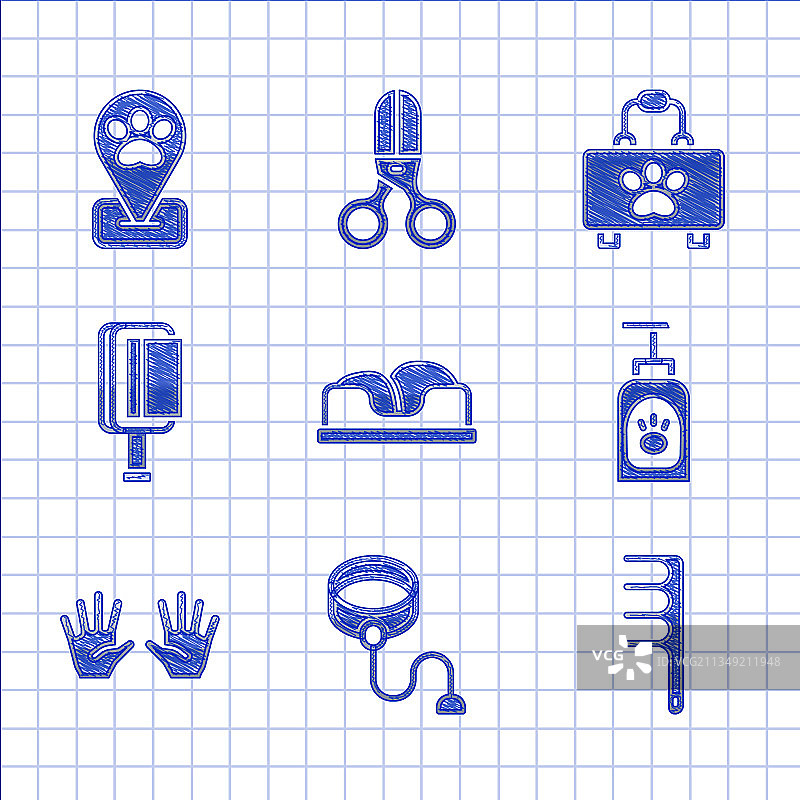 宠物床、伸缩牵引绳与毛刷图片素材