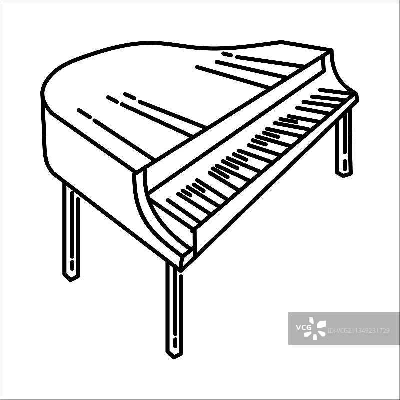 手绘或轮廓风格的钢琴图标涂鸦图片素材