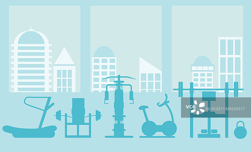 带体育器材的健身房内饰模板图片素材