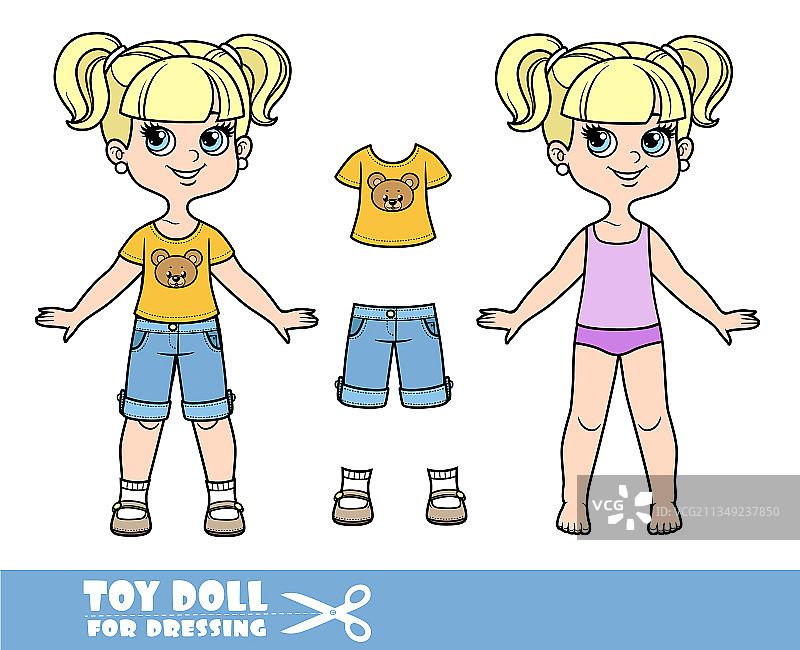 留波波头，穿着内衣的卡通女孩图片素材