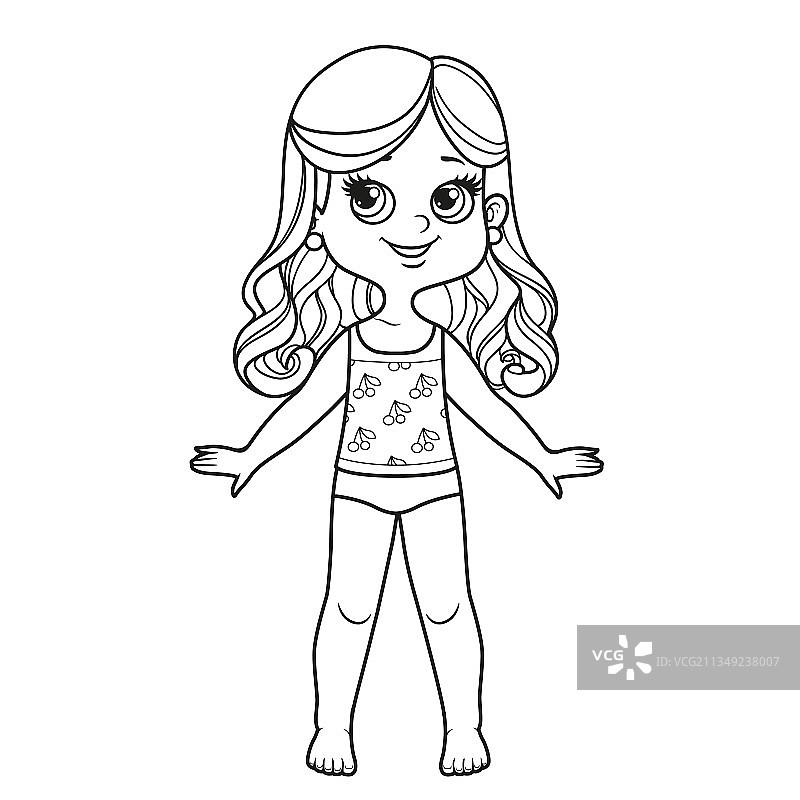 长卷发的可爱卡通女孩图片素材