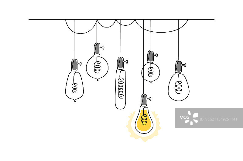 悬挂式阁楼灯连续线条画图片素材