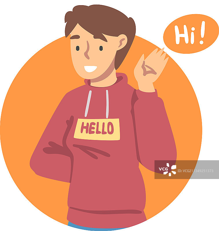 年轻男人打招呼并展示手势图片素材
